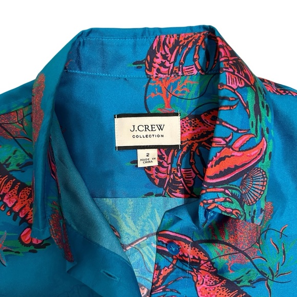 J. CREW COLLECTION Silk Twill Vibrant Lobster Print Button Up Shirt. Siz… - Picture 4 of 13